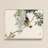 Sparrow on a Branch - Kōno Bairei Meiji Era Art Print / Canvas, 16x12’’ / 41x31cm / Natural Frame, Posters Prints & Visual Artwork, Toby