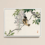 Sparrow on a Branch - Kono Bairei Meiji Era Art Print / Canvas Framed Traditional Japanese Ink Wash Painting Bird Perched Meiji-era Avian
