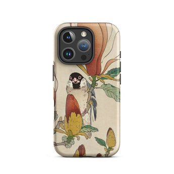 Sparrow on Magnolia - Ohara Koson Kachō-e Phone Case Iphone 16 Pro / Matte Bird Flower Patterned, Koson’s Mesmerizing, Artistry Mobile Cases