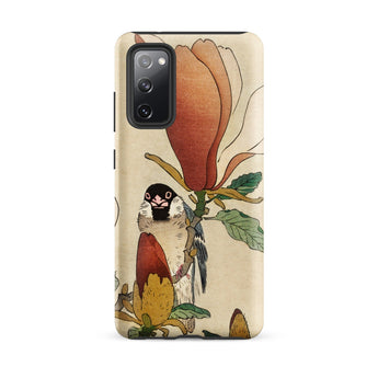 Sparrow on Magnolia - Ohara Koson Kachō-e Phone Case Samsung Galaxy S20 Fe / Matte Beige Detailed Illustration Bird Black White, Koson’s