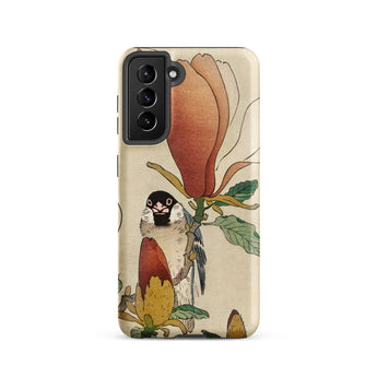 Sparrow on Magnolia - Ohara Koson Kachō-e Phone Case Samsung Galaxy S21 / Matte Vintage-style Detailed Illustration Bird Perched