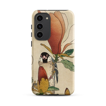Sparrow on Magnolia - Ohara Koson Kachō-e Phone Case Samsung Galaxy S23 Plus / Matte Beige Detailed Illustration Bird Perched Stylized,