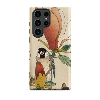 Sparrow on Magnolia - Ohara Koson Kachō-e Phone Case Samsung Galaxy S23 Ultra / Matte Detailed Illustration Bird Perched Flower, Koson’s