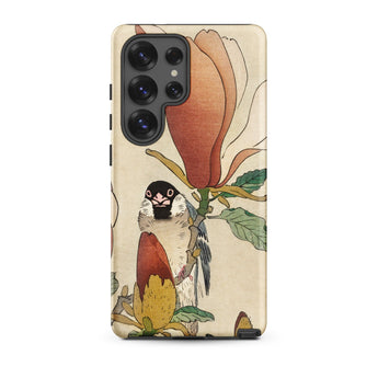 Sparrow on Magnolia - Ohara Koson Kachō-e Phone Case Samsung Galaxy S25 Ultra / Matte Beige Detailed Illustration Bird Perched Stylized,