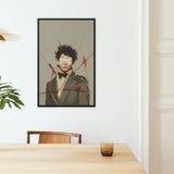 Spearhead - Dapper Gay Outlaw Art Print / Canvas Black-framed Artwork Person Dark Curly Hair Blindfolded Surrounded Dandy, Prints