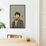 Spearhead - Dapper Gay Outlaw Art Print / Canvas Black-framed Artwork Person Dark Curly Hair Blindfolded Surrounded Dandy, Prints
