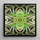 Spiked too - Aloe Vera Op Art Framed Canvas, 12x12’’ / 31x31cm / Black Floating Frame, Symmetrical Kaleidoscopic Pattern Created Mirrored