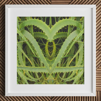 Spiked - Trippy Aloe Vera Botanical Art Print / Canvas White-framed Artwork Symmetrical Heart-shaped Composition Vibrant Green Humble,
