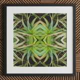 Spiked too - Trippy Aloe Vera Botanical Op Art Print / Canvas Framed Symmetrical Kaleidoscopic Pattern Green Morphs, Verdant Rorschach