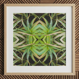 Spiked too - Trippy Aloe Vera Botanical Op Art Print / Canvas Framed Symmetrical Kaleidoscopic Pattern Green Succulent Morphs, Verdant