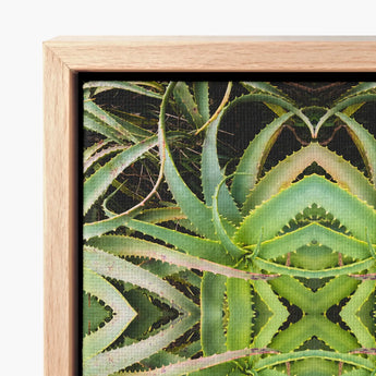 Framed Canvas Print Symmetrical Kaleidoscopic Pattern Green Succulent Morphs Aloe Vera, Verdant Rorschach Test, Trippy