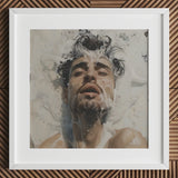 Spilled Milk - Dreamy Gay Art Erotica Giclee Print / Canvas White Framed Artwork Man Dark Hair Beard Submerged Ethereal Sea, Milky Waters,
