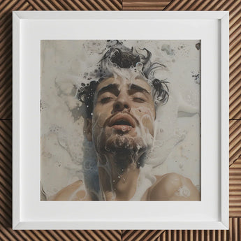 Spilled Milk - Dreamy Gay Art Erotica Giclee Print / Canvas White Framed Artwork Man Dark Hair Beard Submerged Ethereal Sea, Milky Waters,