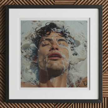 Splish Splash - Gaysian Male Erotica Art Print / Canvas Framed Person’s Face Splashed Foamy Water Homoerotic, Tactile Symphony Prints