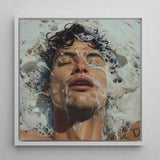 Splish Splash - Gaysian Male Erotica Art Print / Canvas Square-framed Painting Man Dark Wet Hair Facial Features Homoerotic, Tactile
