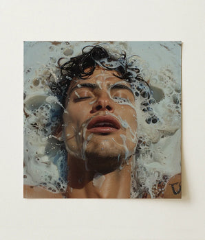 Square-framed Photograph Man Dark Wet Hair Facial Foam Gaysian Homoerotic Art, Print, Tactile Symphony