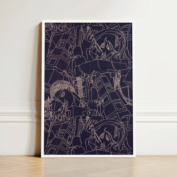 Framed Abstract Artwork Intricate White Line Drawings Deep Victor Proetz Art, Print, Mesmerizing