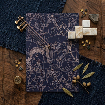 Spqr - Victor Proetz Decorative Textile Pattern Art Print / Canvas Dark Blue Notebook Intricate White Line Art Illustrations Victor Proetz