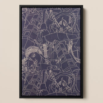 Spqr - Victor Proetz Decorative Textile Pattern Art Print / Canvas Framed Abstract Artwork Intricate White Line Drawings Deep, Mesmerizing