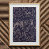 Spqr - Victor Proetz Decorative Textile Pattern Art Print / Canvas Framed Abstract Artwork White Line Illustrations Deep Navy, Mesmerizing