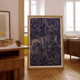 Spqr - Victor Proetz Decorative Textile Pattern Art Print / Canvas Framed Navy Blue Artwork White Line Drawings Abstract, Mesmerizing Prints