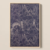 Spqr - Victor Proetz Decorative Textile Pattern Art Print / Canvas Navy Blue Abstract White Line Drawings, Mesmerizing Prints