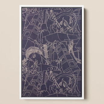Spqr - Victor Proetz Decorative Textile Pattern Art Print / Canvas Navy Blue Artwork Intricate White Line Drawings, Mesmerizing Prints
