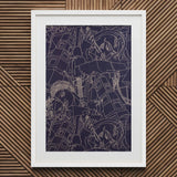 Spqr - Victor Proetz Decorative Textile Pattern Art Print / Canvas White-framed Artwork Navy Blue Background Intricate White Line,