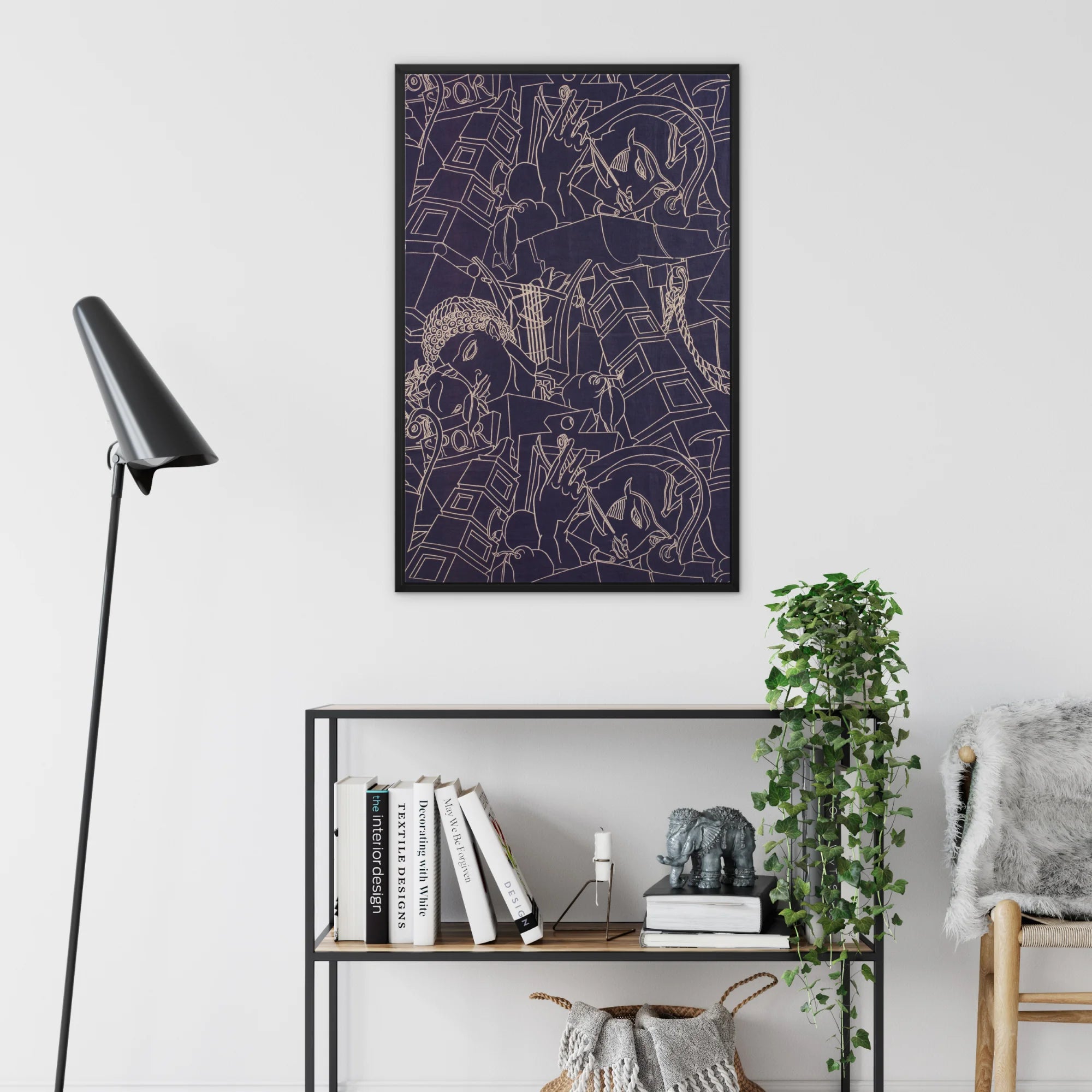 Spqr Victor Proetz Neoclassical Pattern Framed Canvas, Abstract Line Art Poster Geometric Figures White Dark
