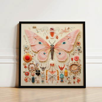 Framed Three-dimensional Artwork Central Pink Butterfly Intricate Decorative Exquisite Taxonomy, Alien Species, Art