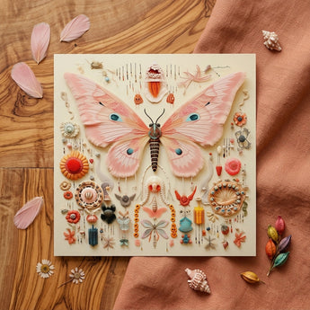 Spreadwinged Empress - Alien Butterfly Taxonomy Art Print / Canvas Delicate Pink Butterfly Blue Eye-like Spots Wings Crafted Exquisite