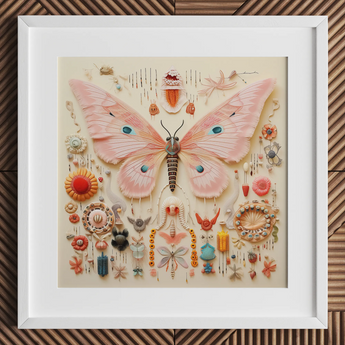 Spreadwinged Empress - Alien Butterfly Taxonomy Art Print / Canvas Delicate Pink Butterfly Sculpture Blue Eye Spots Crafted Exquisite