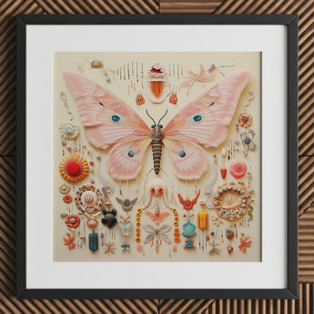 Spreadwinged Empress - Alien Butterfly Taxonomy Art Print / Canvas Delicate Pink Sculpture Intricate Blue Eye Spots Exquisite, Species,