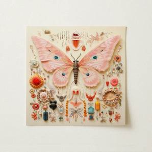 Spreadwinged Empress - Alien Butterfly Taxonomy Art Print / Canvas Delicate Pink Butterfly Sculpture Intricate Patterns Dark Segmented