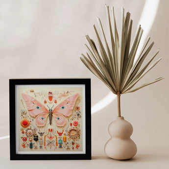 Spreadwinged Empress - Alien Butterfly Taxonomy Art Print / Canvas Framed Artwork Colorful Surrounded Small Objects Flowers Exquisite,
