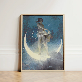 Spring Scattering Stars - Edwin Blashfield Art Print / Canvas Framed Artwork Nude Figure Crescent Moon Adorned White, Prints