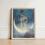 Spring Scattering Stars - Edwin Blashfield Art Print / Canvas Framed Artwork Nude Figure Crescent Moon Surrounded, Prints