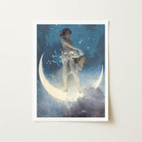 Spring Scattering Stars - Edwin Blashfield Art Print / Canvas Framed Nude Woman Crescent Moon Surrounded, Prints