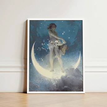 Spring Scattering Stars - Edwin Blashfield Art Print / Canvas Framed Artwork Nude Figure Crescent Moon Surrounded, Prints