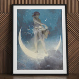Spring Scattering Stars - Edwin Blashfield Art Print / Canvas Black-framed Celestial Scene Two Figures Crescent, Prints