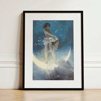 Spring Scattering Stars - Edwin Blashfield Art Print / Canvas Framed Nude Figure Crescent Moon Adorned, Prints