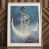 Spring Scattering Stars - Edwin Blashfield Art Print / Canvas Framed Nude Figure Crescent Moon Amidst, Prints