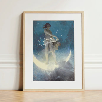 Spring Scattering Stars - Edwin Blashfield Art Print / Canvas Framed Nude Figure Crescent Moon Starry, Prints