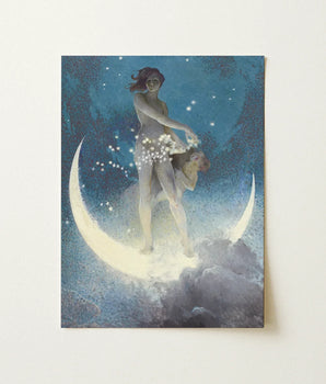 Rectangular Art Print Nude Woman Crescent Moon Surrounded Edwin Blashfield, Spring Scattering Stars