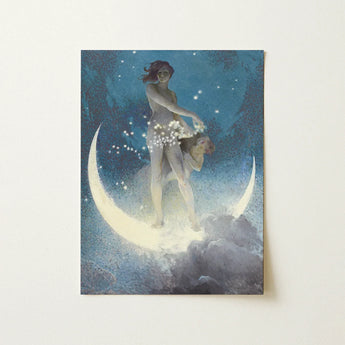 Spring Scattering Stars - Edwin Blashfield Art Print / Canvas Rectangular Nude Woman Crescent Moon Surrounded, Prints