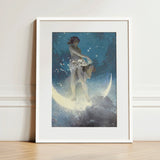 Spring Scattering Stars - Edwin Blashfield Art Print / Canvas White-framed Celestial Scene Two Figures Crescent, Prints