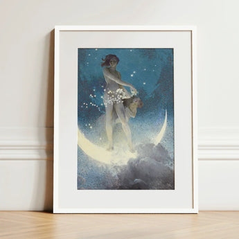 Spring Scattering Stars - Edwin Blashfield Art Print / Canvas White-framed Celestial Scene Two Figures Crescent, Prints
