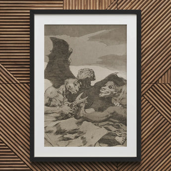 They Spruce Themselves Up - Francisco De Goya Art Print / Canvas Framed Artwork Grotesque Figures Dark Scene Three Demonic, Wings Tangled
