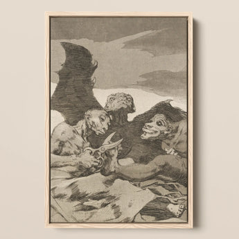 They Spruce Themselves Up - Francisco De Goya Art Print / Canvas Framed Black-and-white Grotesque Figures Dramatic Scene Housed Light Three