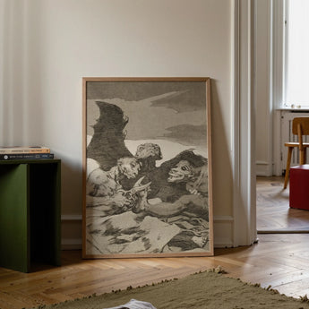 They Spruce Themselves Up - Francisco De Goya Art Print / Canvas Framed Black-and-white Grotesque Figures Dramatic Scene Housed Simple